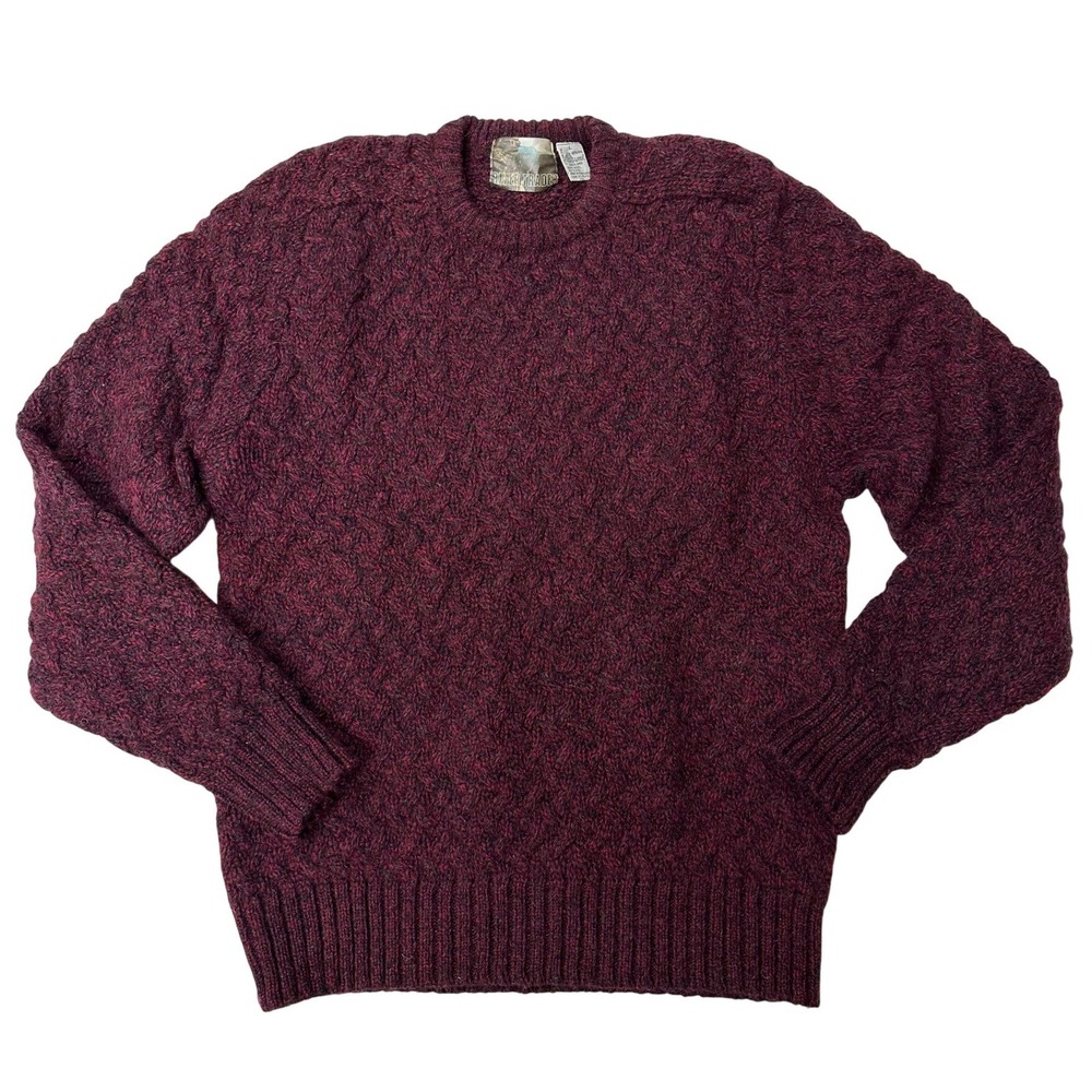 VTG River Trader Sweater Burgundy Shetland Wool Cable Knit Crewneck Large Mens